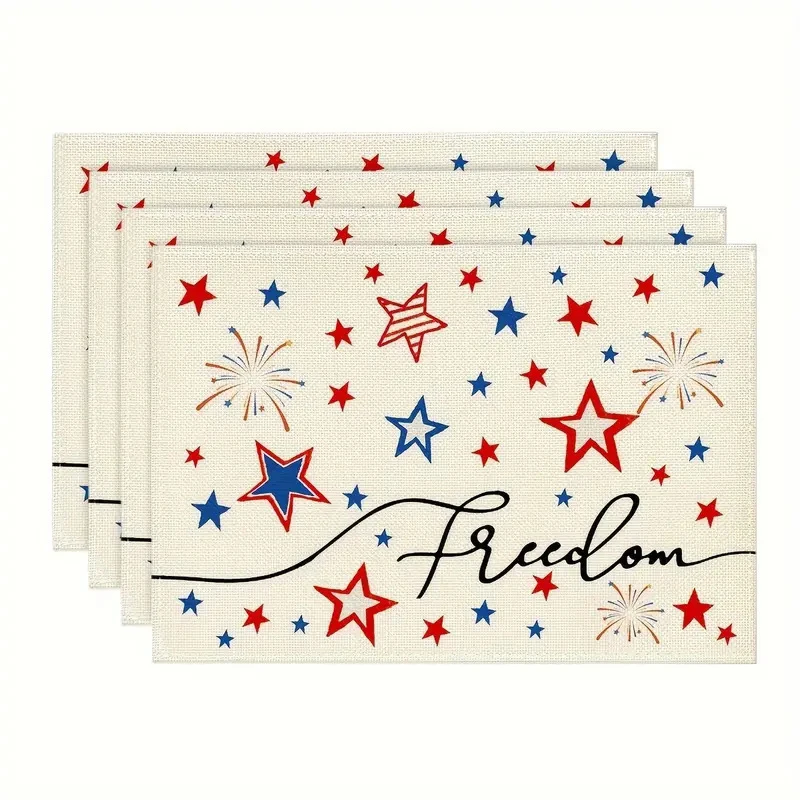 VIKAMA 2/4/6PC 4th of July Placemats Set Patriotic Star Stripes Buffalo Plaid Independence Day Summer Party Table Decor