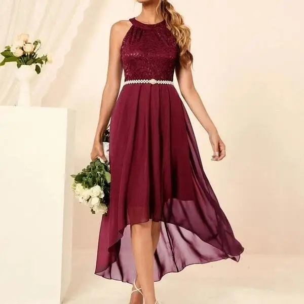 

Новое женское платье макси-платье из кружевного шифона длиной до пола, висит Ne Design, со средней талией, полиэстеровая ткань Busin Home ...