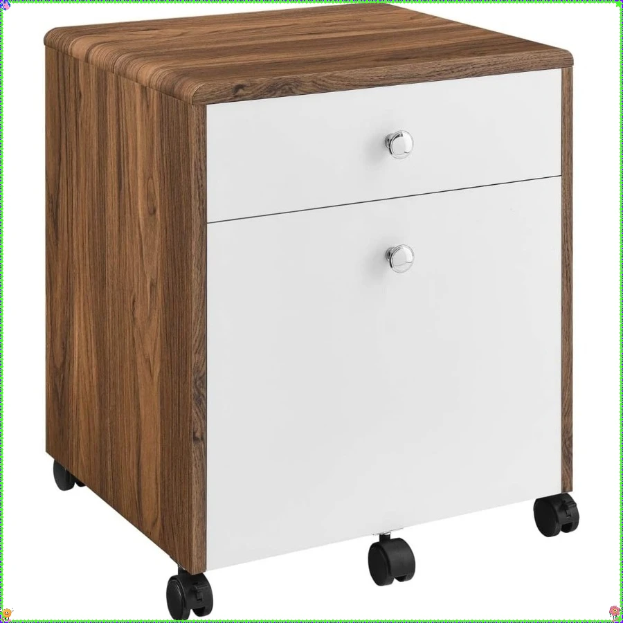 Modern File Cabinet Walnut White, Stylish Document Organizer with Multiple Storage Drawers