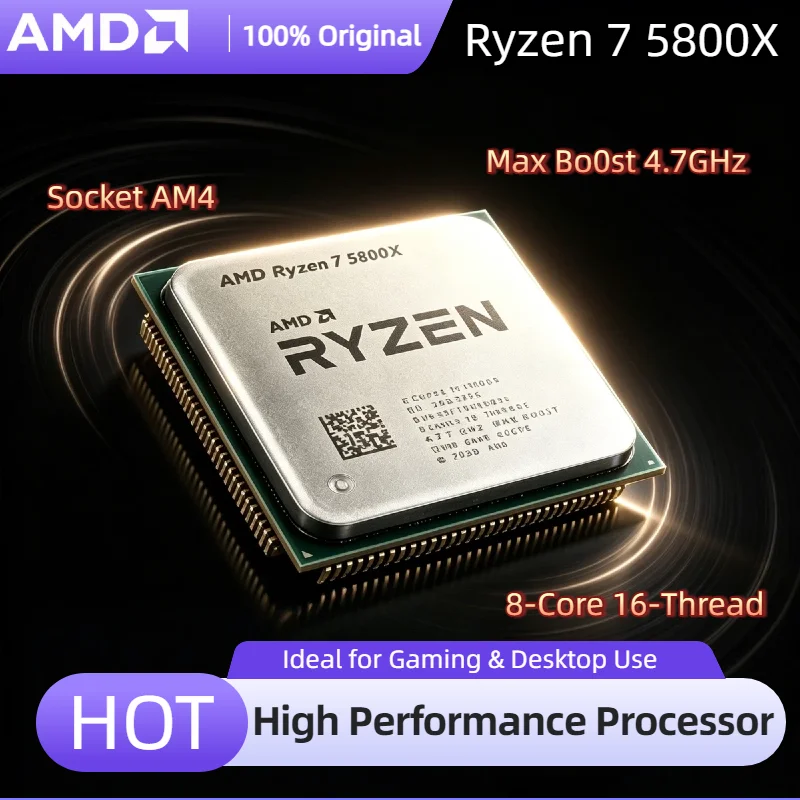 Procesador AMD Ryzen 7 5800X, CPU AMD R7 5800X, 8 Núcleos, 16 Subprocesos, 4.7GHz, Desbloqueado, para Escritorio, Socket AM4, OEM, para Juegos