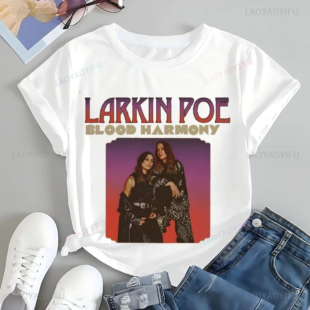 Larkin Poe روك باند تي شيرت مطبوع أعلى Larkin Poe الاتجاه المحايد Harajuku قصيرة الأكمام للجنسين قميص الجرافيك كبير تي شيرت #4