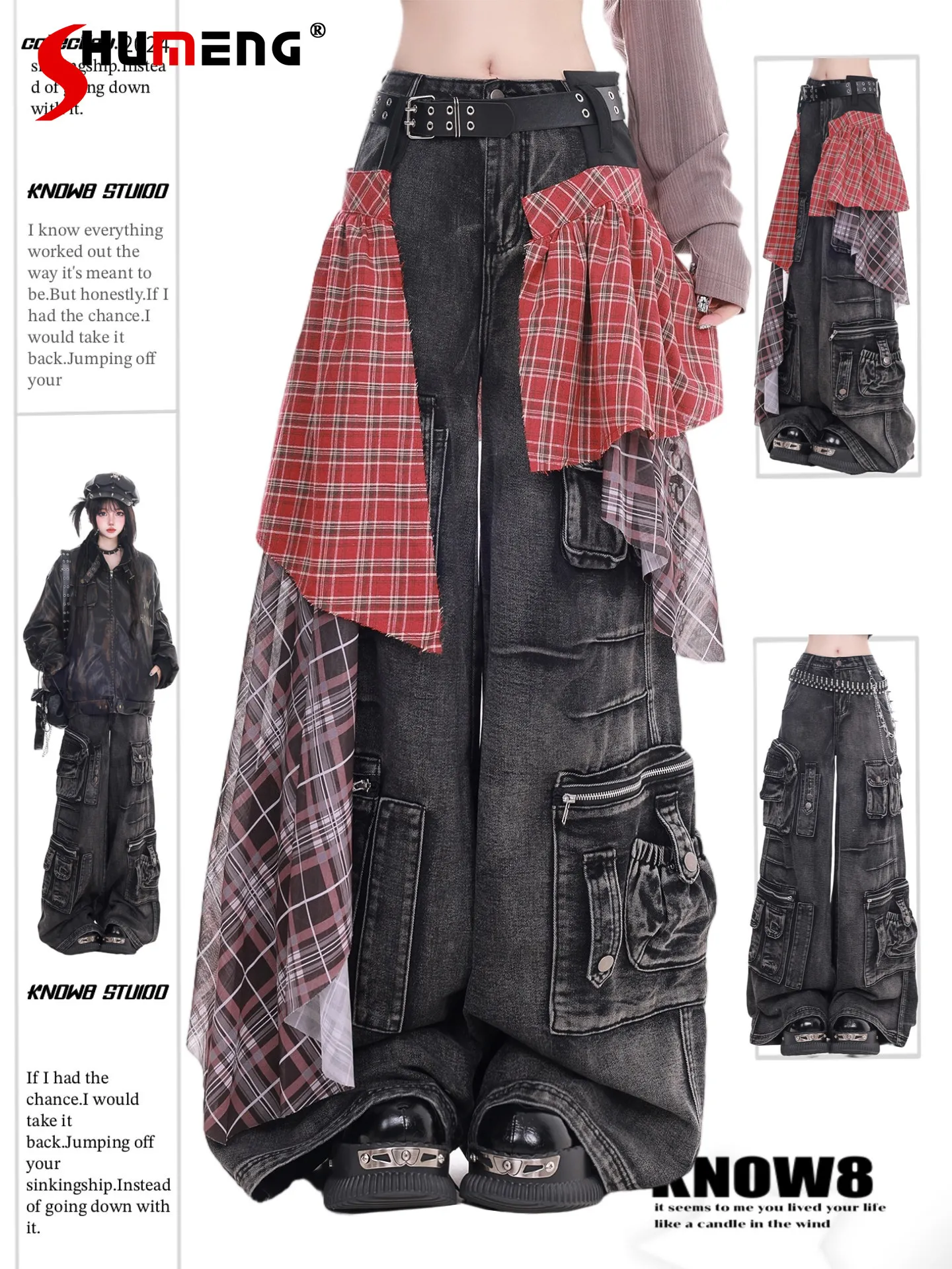 

Original Japanese Style Punk Subculture Multi-Pocket Cargo Jeans Fashion Retro High Waist Loose Denim Long Pants for Women