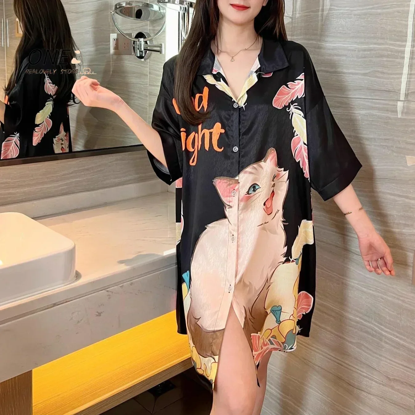 Sommer Neue Frauen kurzarm Eis Seide Schlaf Kleid Nachthemd Plus Größe 4XL Pyjamas Hemd Mode Sommerkleid Lose Hause Kleidung