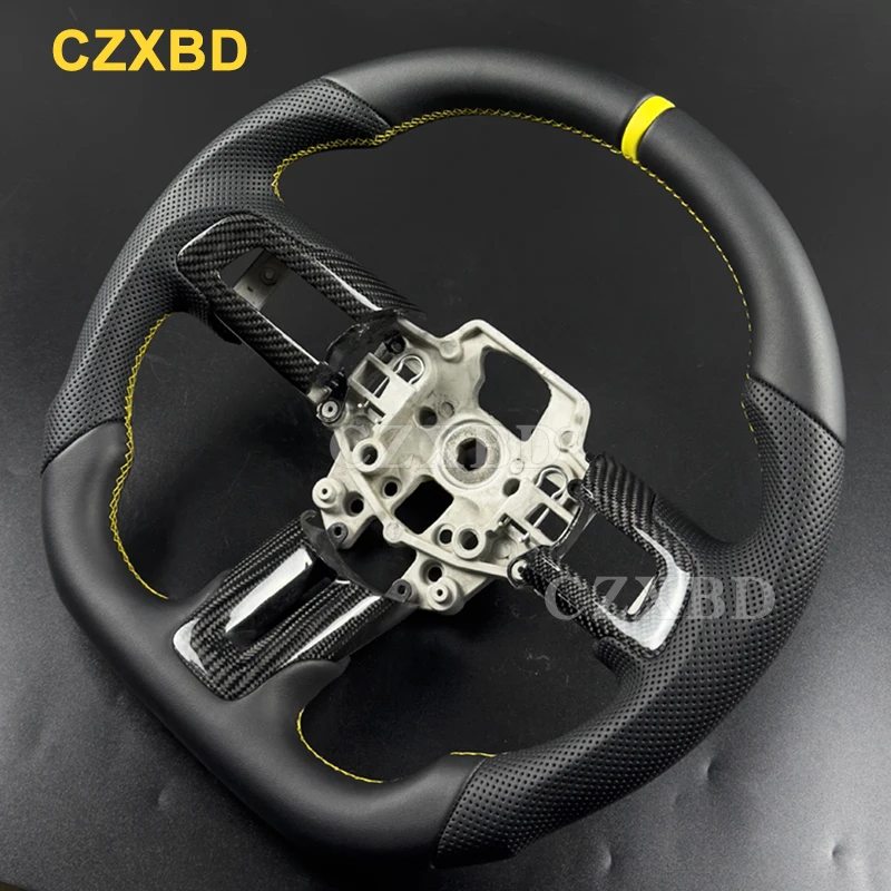 

Yellow Leather Marker Steering Wheel For Ford Mustang 2015-2023 GT Ecoboost Black Leather Real Carbon High Quality Customized
