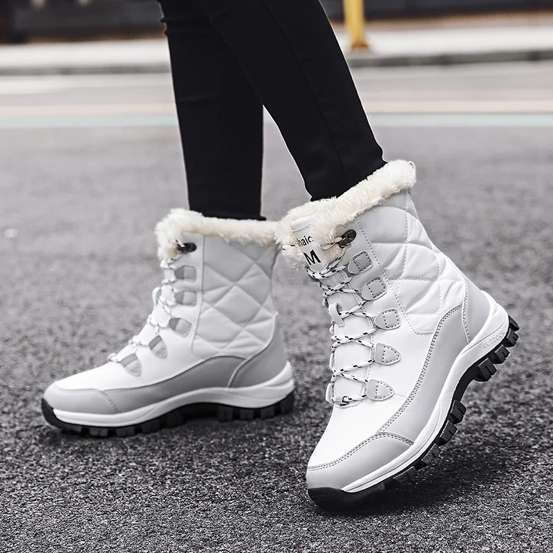 Women Boots with Thick Fur Non-slip Waterproof Winter Ankle Snow Boots Mid-calf Women Platform Winter Cotton Boots Botas Mujer