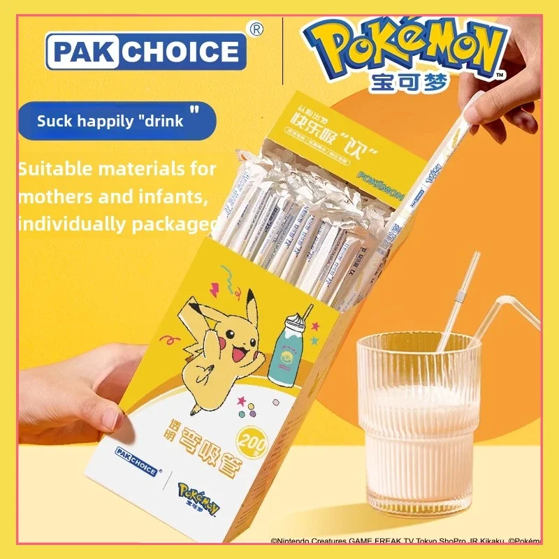 

Pok é mon disposable straw, independent packaging for pregnant women and children, transparent straw, milk tea elbow straw