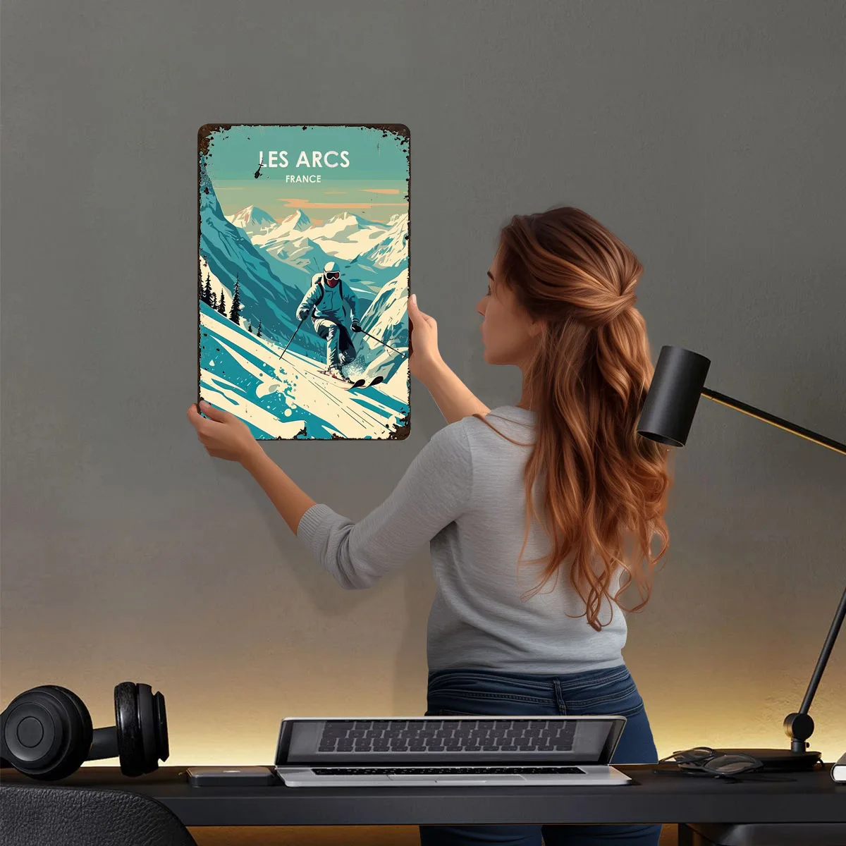 منتجع التزلج تسجيل ريترو ملصق صور جدار ديكور مخصص معدن القصدير علامات لجدار الفن الديكور حمام غرفة ديكور الرجال رجل الكهف