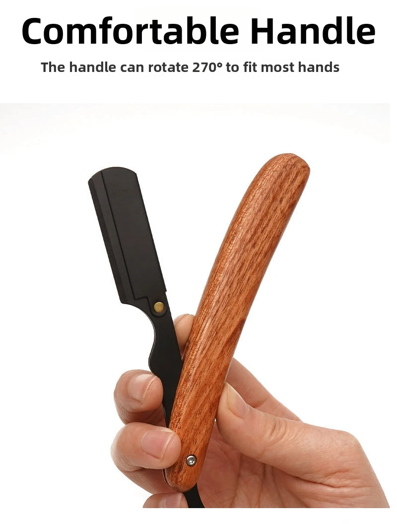 Manuelles klassisches Barbier-Rasiermesser für Männer mit 10 Klingen, Holzgriff, gerader Klinge für eine glatte und präzise Rasur. – Detail 8