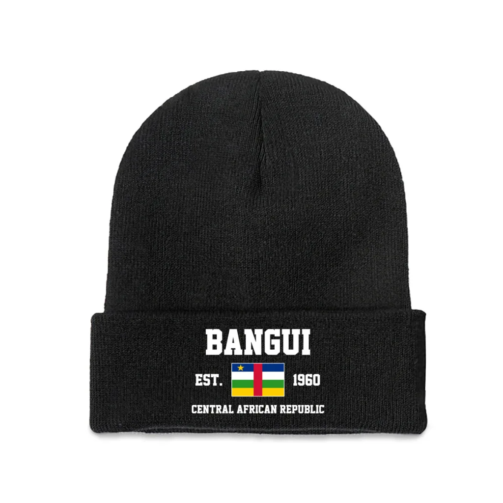 Central African Republic EST.1960 Bangui Capital Men Women Unisex Knitted Hat Winter Autumn Print Beanie Cap Warm Bonnet