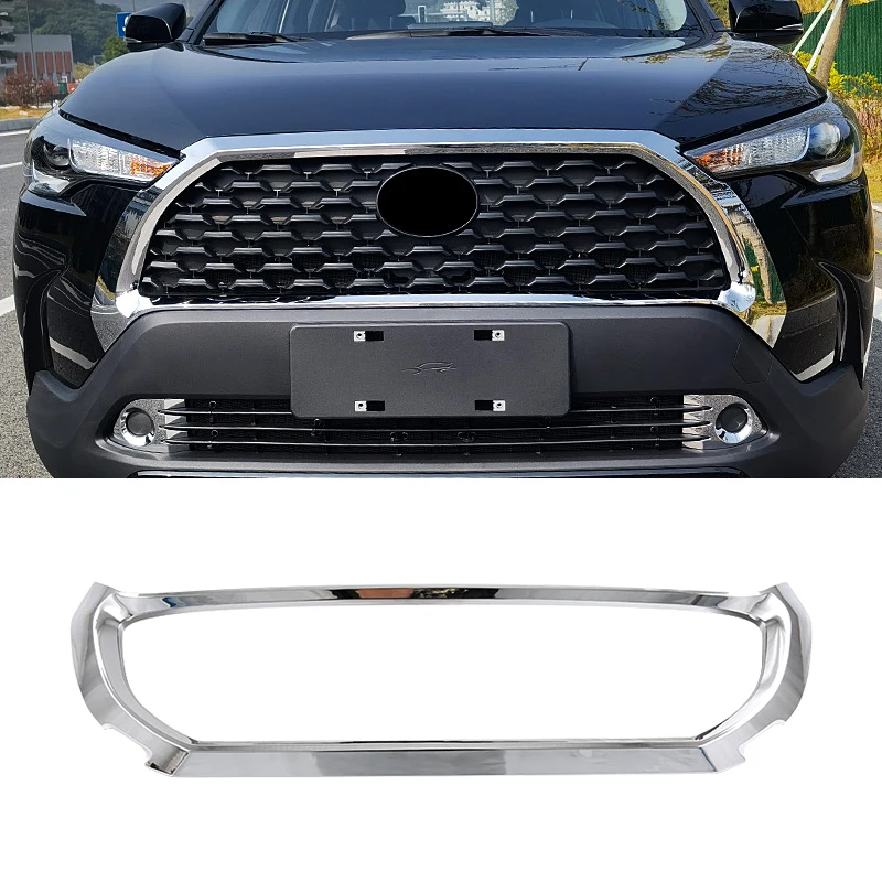 Car Front Center Mesh Grille Grill Cover Radiator Strip Trim Frame Sticker For Toyota Corolla Cross XG10 2021 2022 2023 Hybrid