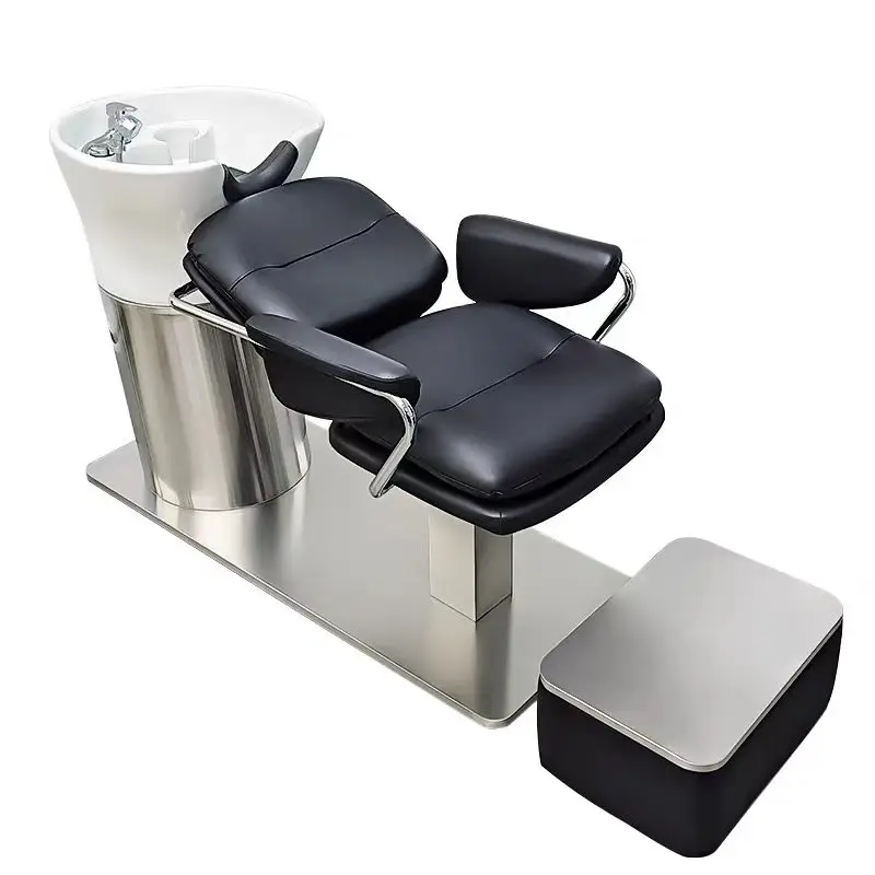 

！@Minimalist Hair Salon, Ceramic Basin Wash Bed, Semi Reclining Stainless Steel Flushing Bed, Salon Exclusive Hair Bed