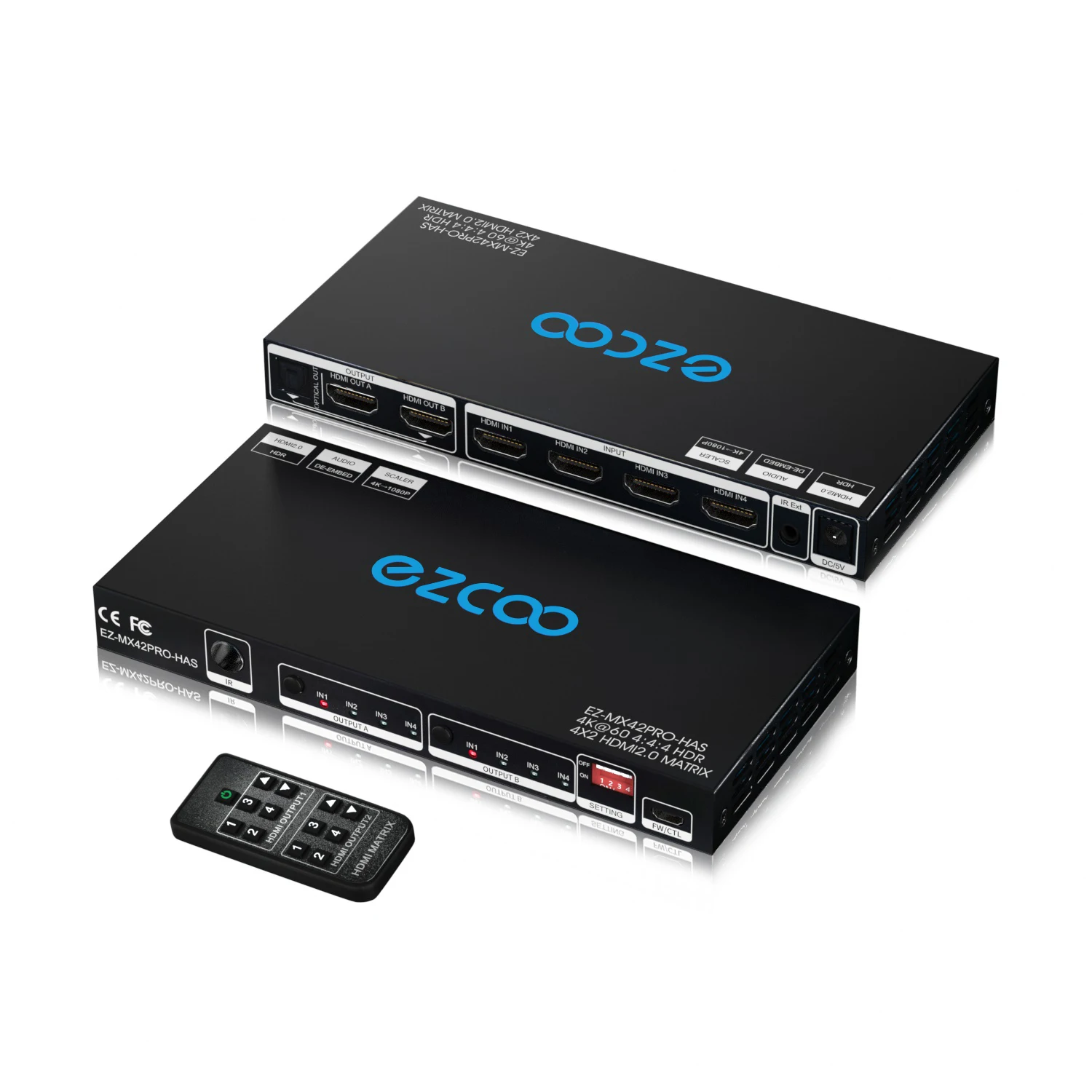 4K60 HDMI Matrix 4 in 2 Out D-olby Vision HDR Scaling Output Seamless Switching
