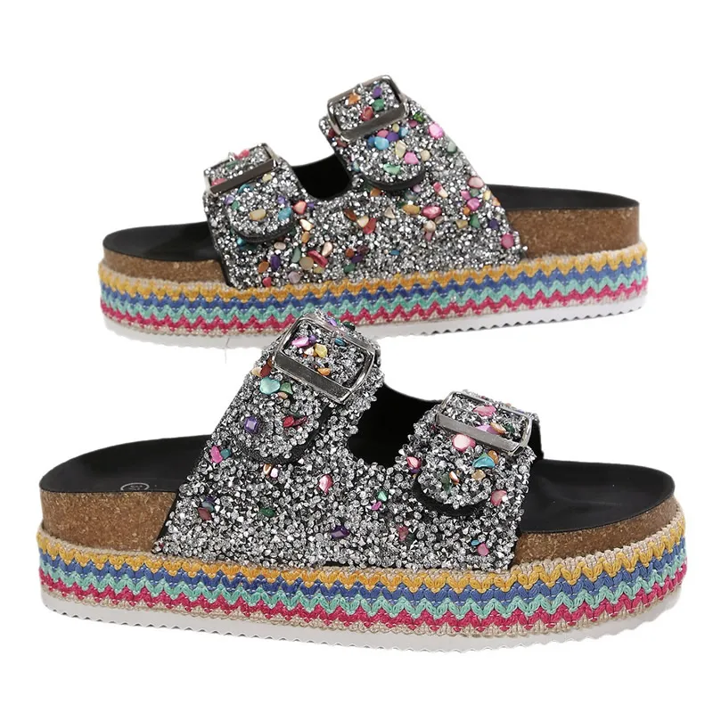 

Новые женские блестящие модные шлепанцы с открытым носком