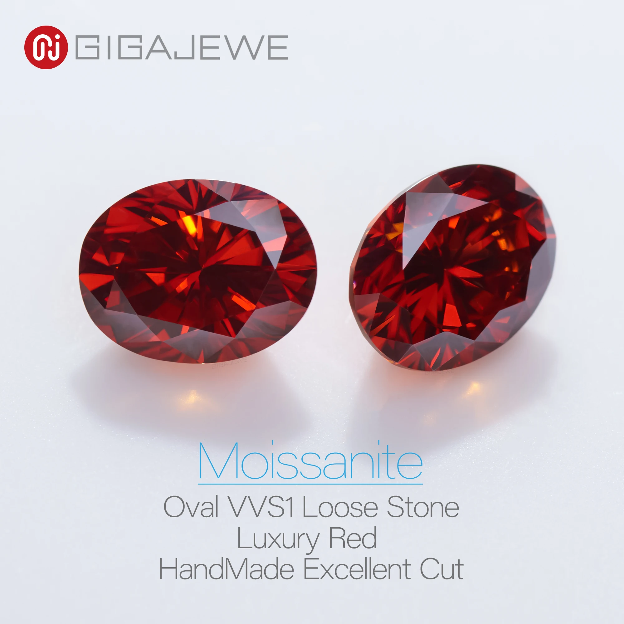 GIGAJEWE Moissanite Handmade Oval Luxury Red Color VVS1 Premium Gems Loose Diamond Test Passed Gemstone For Jewelry Making