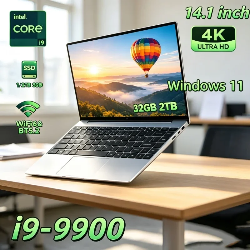 Laptop Intel I9-9900 Windows 11 14.1 Inch Fingerprint Notebook Computer Gamer 16GB RAM 1TB 2TB SSD PC Gaming Office 1920*1080