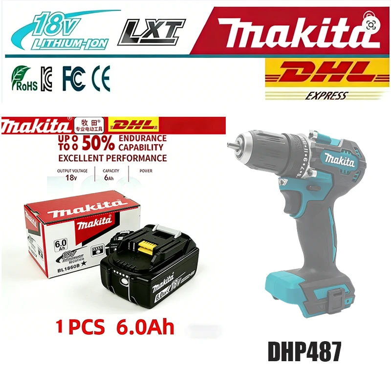 

Battery Makita DHP487 18V LXT Brushless Cordless Impact Drill Motor Compact Hammer Driver Rechargeable Screwdriver Power Tool
