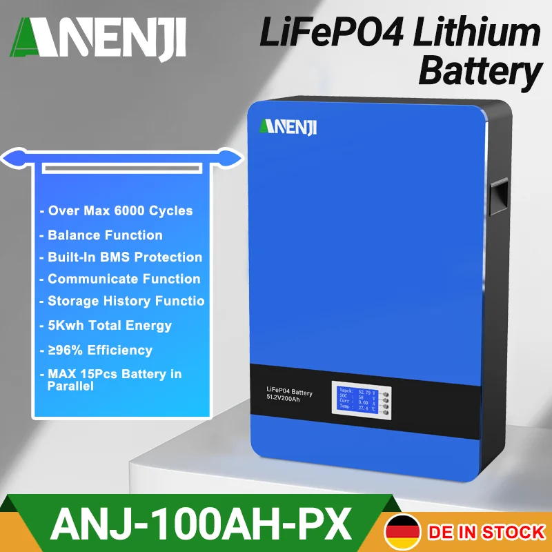 51.2V 100Ah Powerwall Lifepo4 Wall Mounted Battery Built-in BMS Pack 5Kwh 6000+ Cycles For Home Using