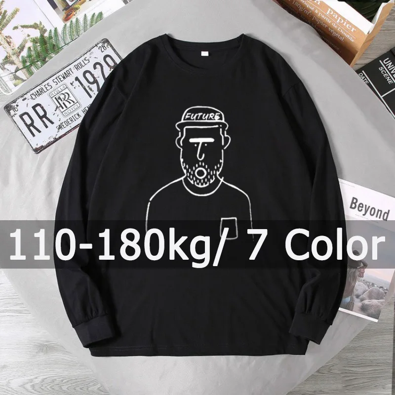 Men's Sweatshirt Pullovers Plus Size Long Sleeve T-shirt Big Size 110-180kg 5XL 6XL 7XL Autumn Winter Large Size Men Clothing