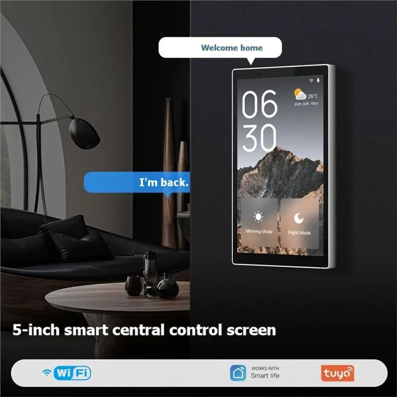 AT63-Tuya Wifi Smart 5-Inch Touch Screen US Center Control Panel Voice Control Alexa Zigbee Gateway Built-In Scene Control