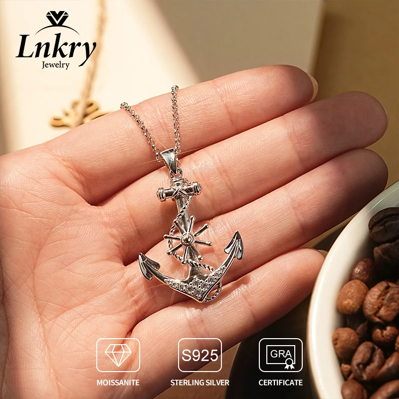 

Lnkry GRA Certified Moissanite Anchor Pendant Necklace cadena plata 925 Sterling Silver Chain Necklace Jewely With Certificate