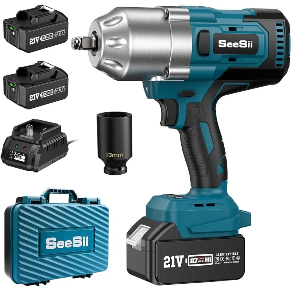 

1300NM High Torque 1/2 Impact Wrench, 960Ft-lbs Brushless Impact Gun Kit with Friction Ring, 2x 5.0Ah Rechargeable Battery