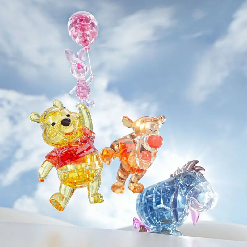 Kawaii Anime Winnie The Pooh Crystal Building Blocks Assembled Model Piglet Eeyore Tigger Action Figure Toys Kids Holiday Gifts