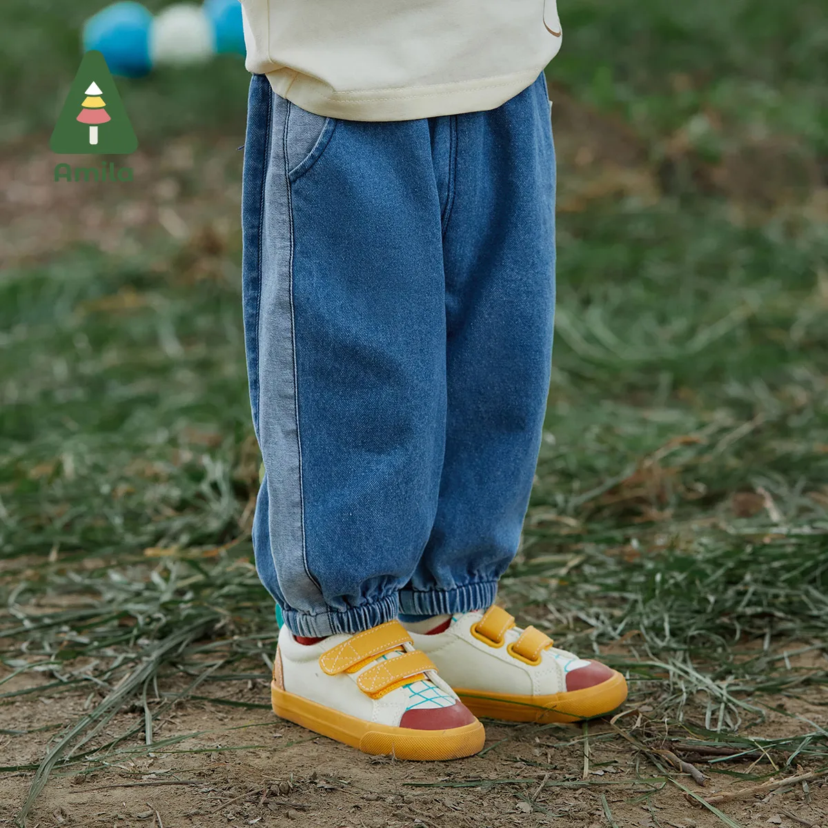 Amila Baby Denim Pants 2023 Spring New Fashion Patchwork Children Casual Soft  Blue Jeans Loose Trousers Boys Girls Kids Clothes