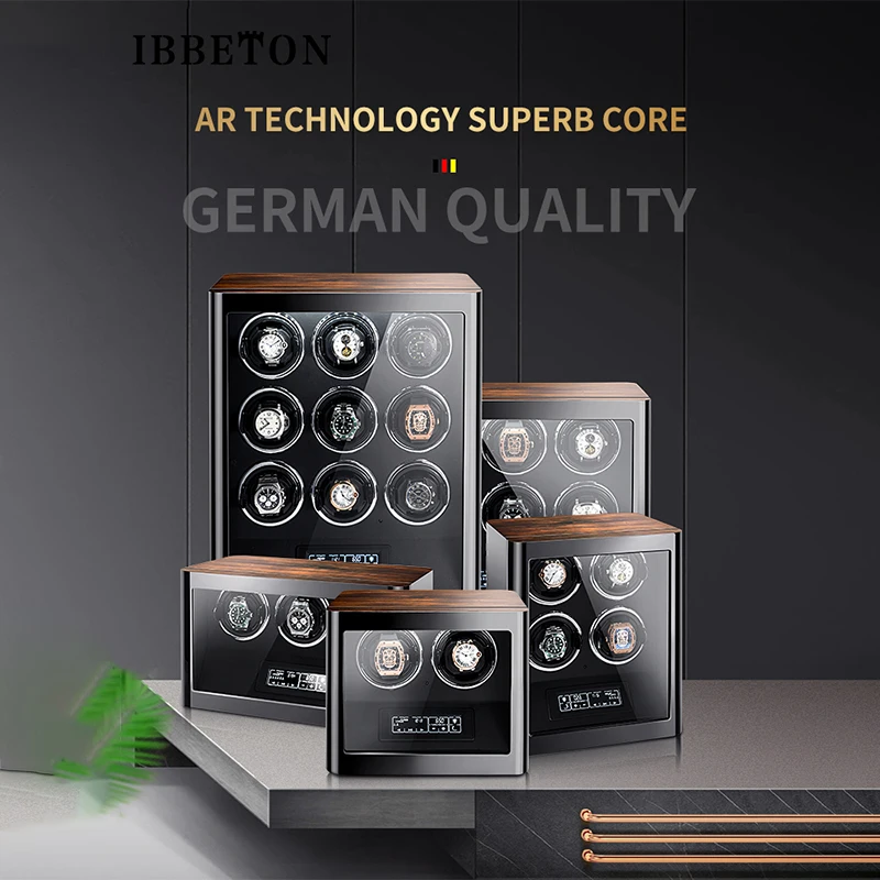 

IBBETON Luxury Wood Grain Watch Safe Box Automatic Watch Winder With Mabuchi Motor LCD Touch Screen And Remote Control Watches B