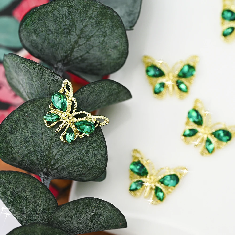 3D Butterfly Nail Jewelry Glass Crystal Rhinestones Sparkle Butterfly Nail Charms DIY Golden Alloy Diamond Nail Art Accessory #*