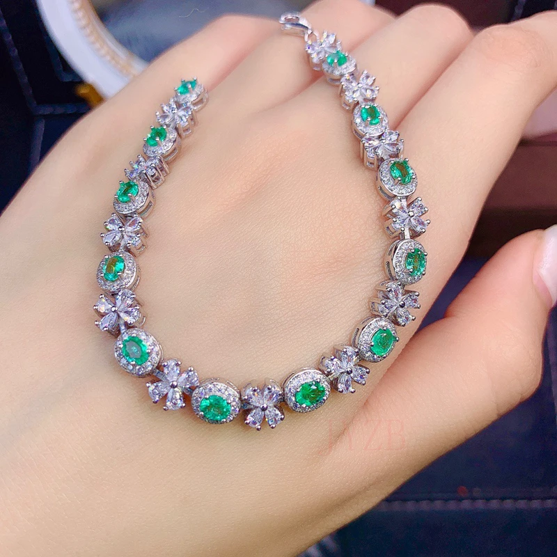 

S925 Sterling silver natural emerald Girl new fashion bracelet support testing lady bracelet wedding gift