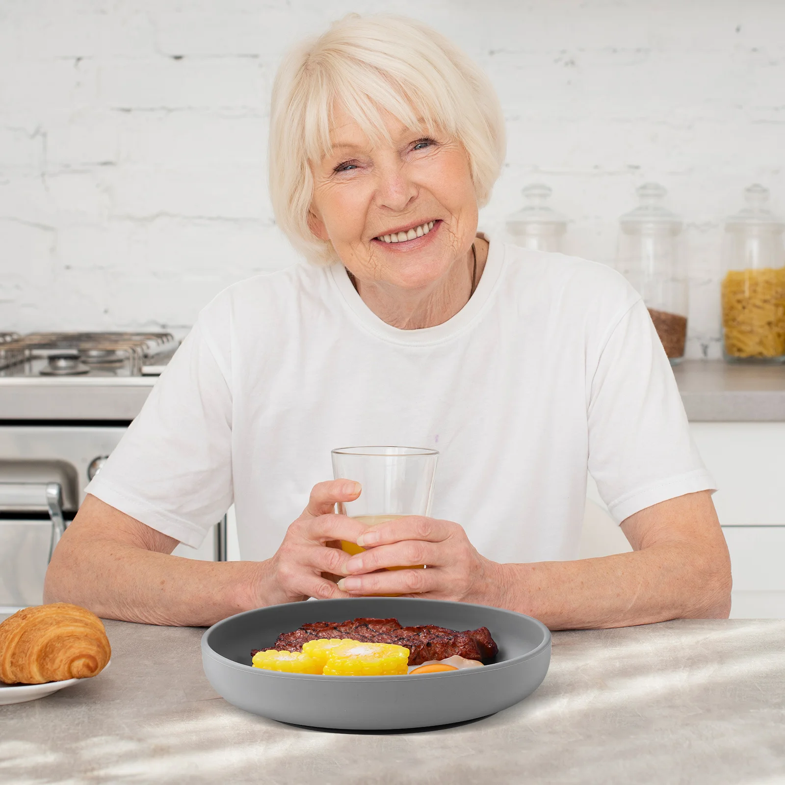 

2pcs Elderly Plate Silicone Suction Plate For Disabled Adults High Sides Anti Spill Easy Clean Safe Material For Home Nursing