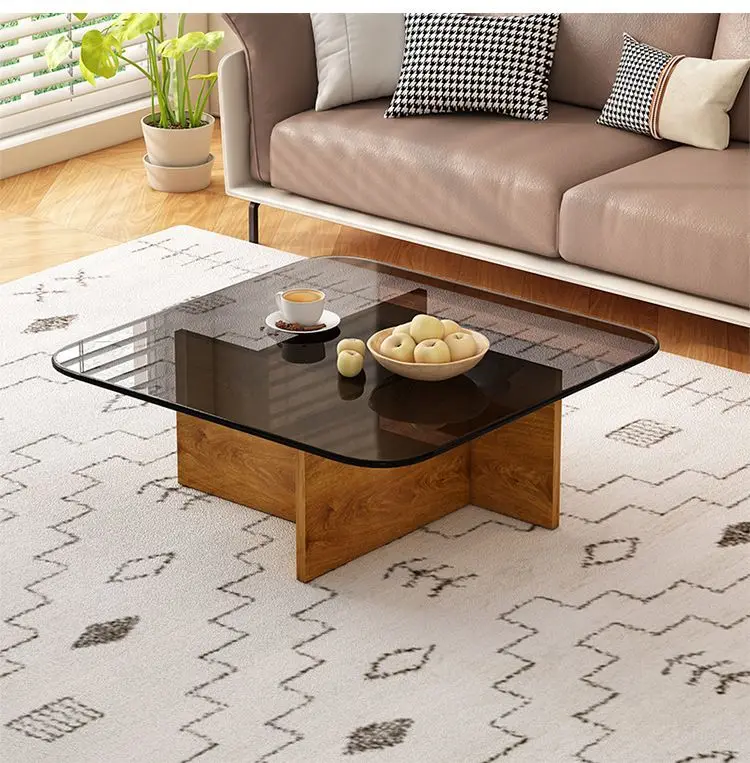 Light luxury modern minimalist square Italian tempered glass tea table, small living room household minimalist table