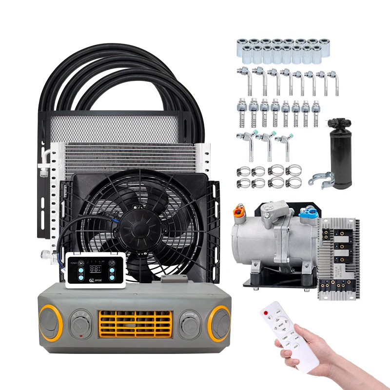 Universal 12V 24V Underdash A/C Auto Electric Air Conditioning Compressor Evaporator Kit for Car Van Street Rod Conditioner
