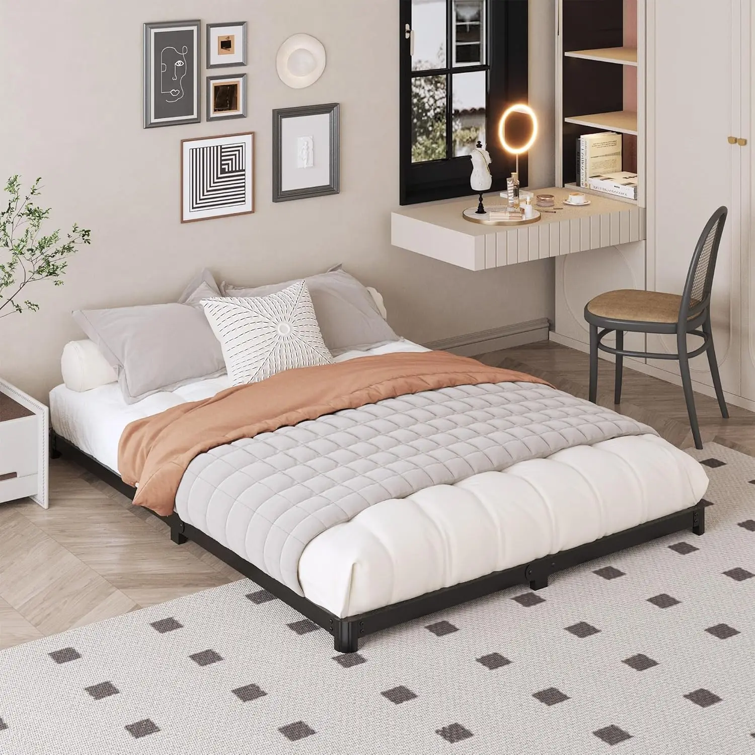 3 Inch Low Full Size Bed Frame With Rounded Corner, Heavy Duty Metal, Easy Assembly, Noise Free, Black