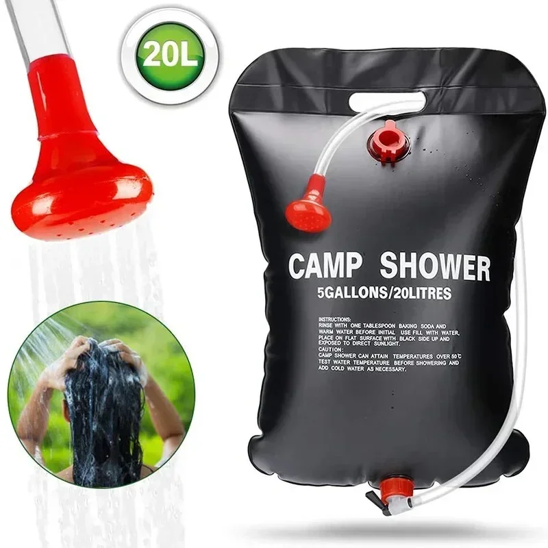 1 Stück 40×60cm Großer 20L Outdoor-Duschbeutel Schwarz Solarbetriebener Heiz-Badewasser-Aufbewahrungsbeutel für Camping und Strandausflüge