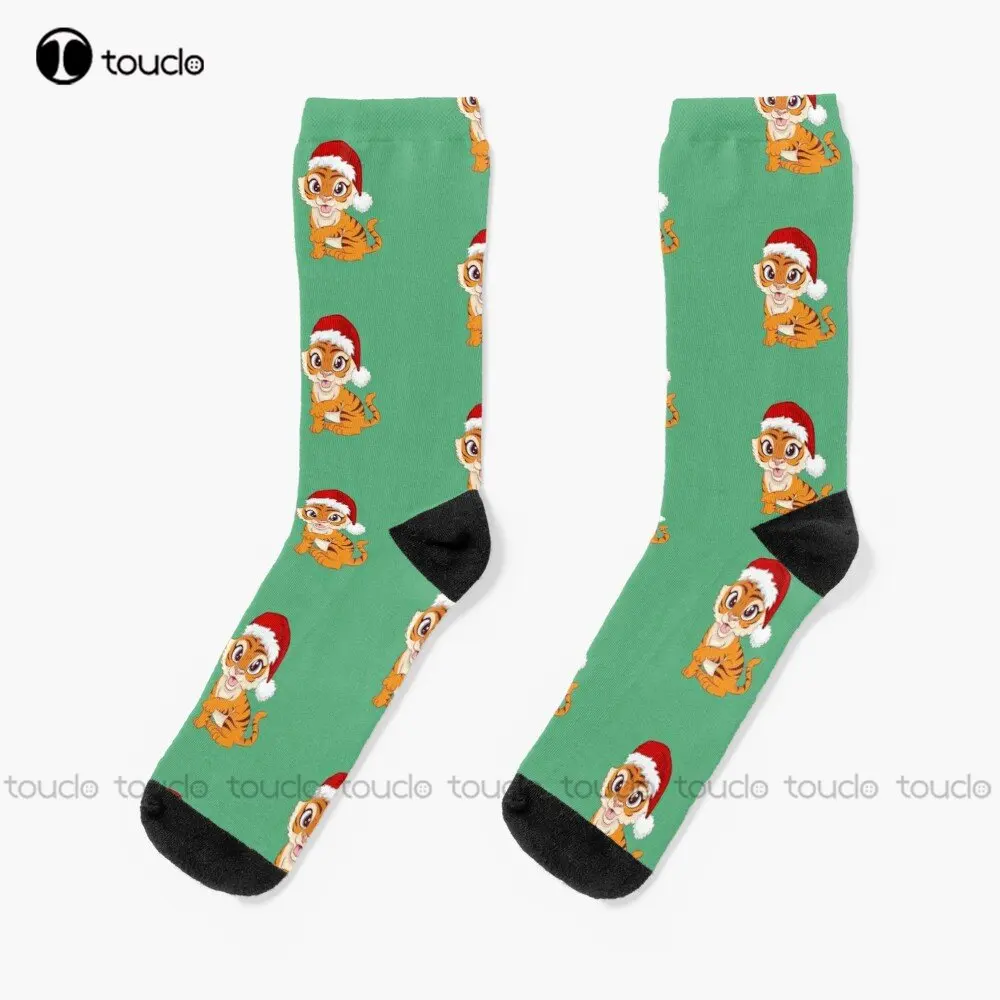 

Merry Tiger Christmas Socks Usa Socks Personalized Custom Unisex Adult Teen Youth Socks 360° Digital Print Custom Gift Cartoon