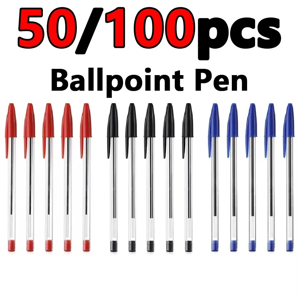 

50/100Pcs Ballpoint Pens 1.0mm Blue Black Plastic Ball Point Pen Student Gift School Office Supplies Long Lasting Smooth Writing