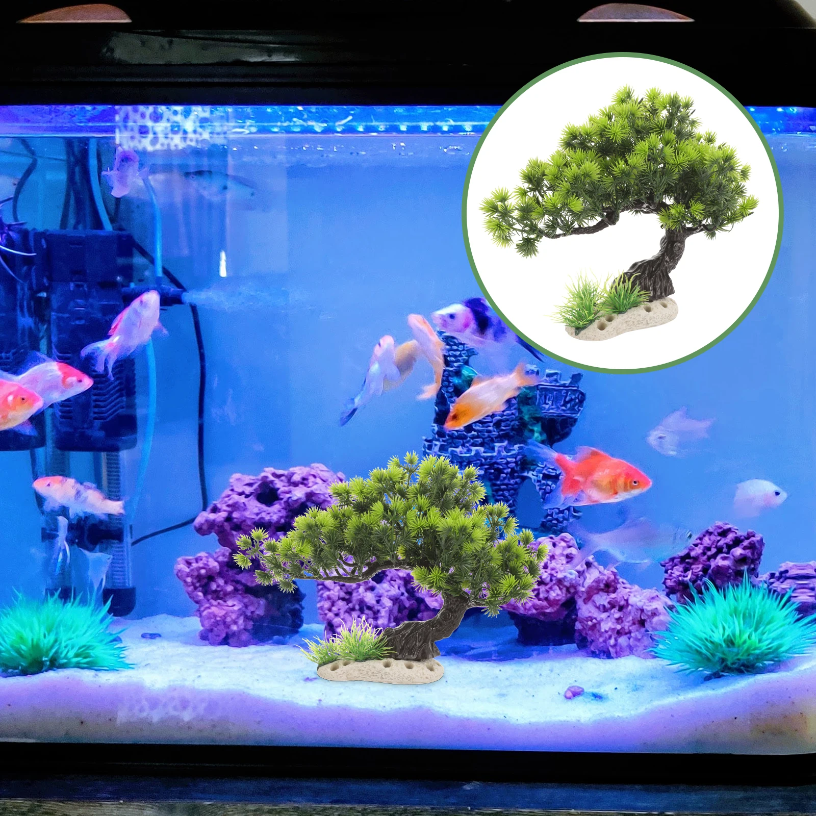 

Realistic Plants Fake Plastic Pine Tree Fish Tank Decoration Bonsai Ornament For Freshwater Saltwater Aquarium Reptile Cage