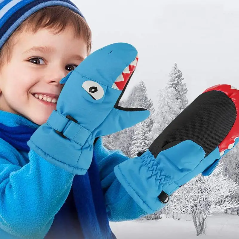 Ski Gloves Shark Pattern Waterproof Gloves Snow Windproof Snowboard Mitten Child Outdoor Sport Riding Gloves