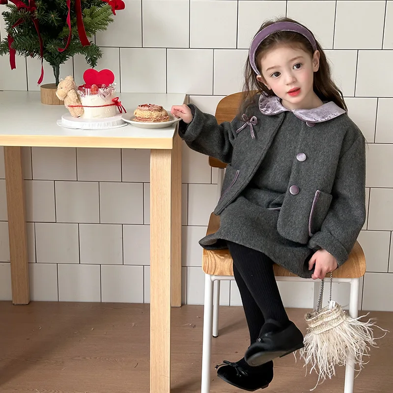 2025-autumn-and-winter-new-korean-children's-clothing-fashionable-and-versatile-small-fragrant-woolen-two-piece-set-trendy