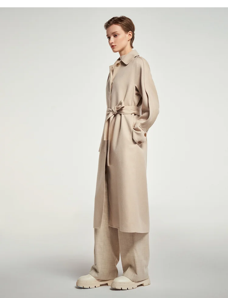 Luxo leve lã de ovelha outono e inverno casaco feminino cinza único breasted cashmere lapela casaco longo temperamento simples