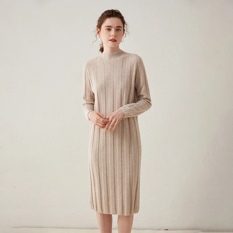 Birdtree, lockeres Wollkleid aus Kaschmir, mittellanger Pitbar-Stil für Damen, 2024, neues Herbst- und Winterkleid D48906KE