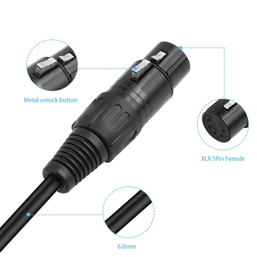 Adaptateur XLR mâle vers 5 broches XLR femelle DMX, XLR 3M vers XLR 5F, câble d'éclairage pour éclairage de scène, câble adaptateur de microphone