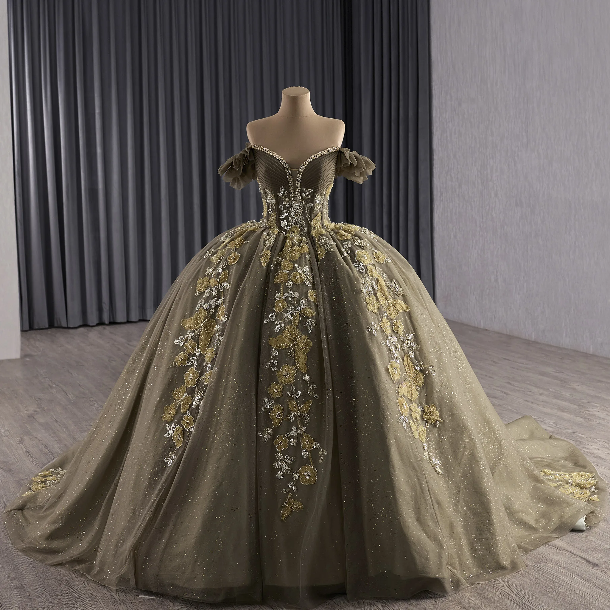 

Оливковое платье Quinceanera с открытыми плечами Rosymae, элегантное платье ручной работы Vestidos De 15, вечерние халаты De Soirée, модный скромный дизайн