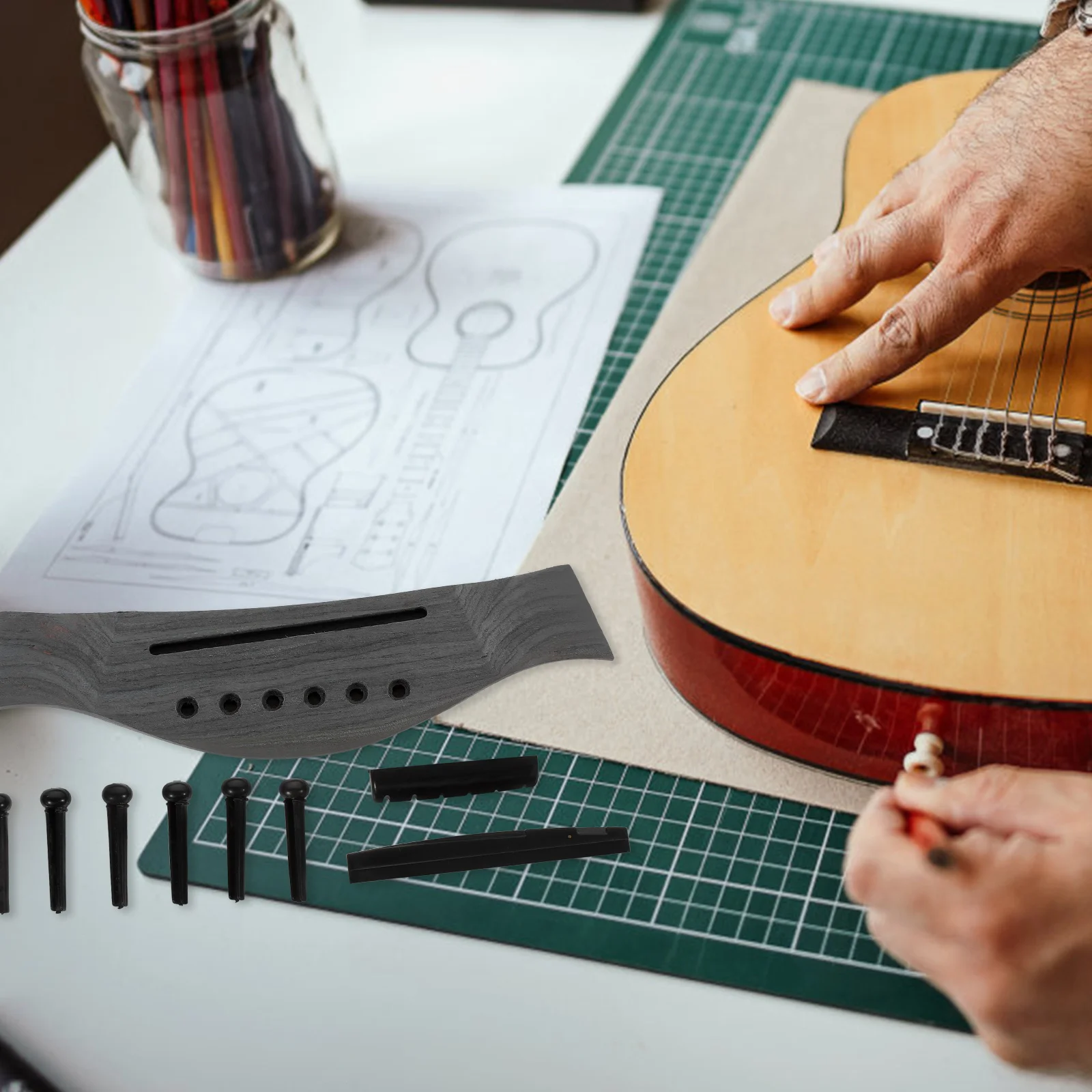 

1 set Guitar Accessory Set Acoustic Bridge Saddle Nut Pins Repair Tools Guitar Parts Easy Durable Random Color