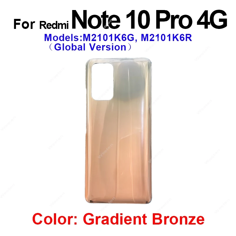 Tylna Klapka Baterii Pokrywa Do Xiaomi Redmi Note 10 Pro 4G 5G M2101K6G M2101K6R Obudowa Tylna Szklana Klapka Wymiana — zdjęcie produktu 3