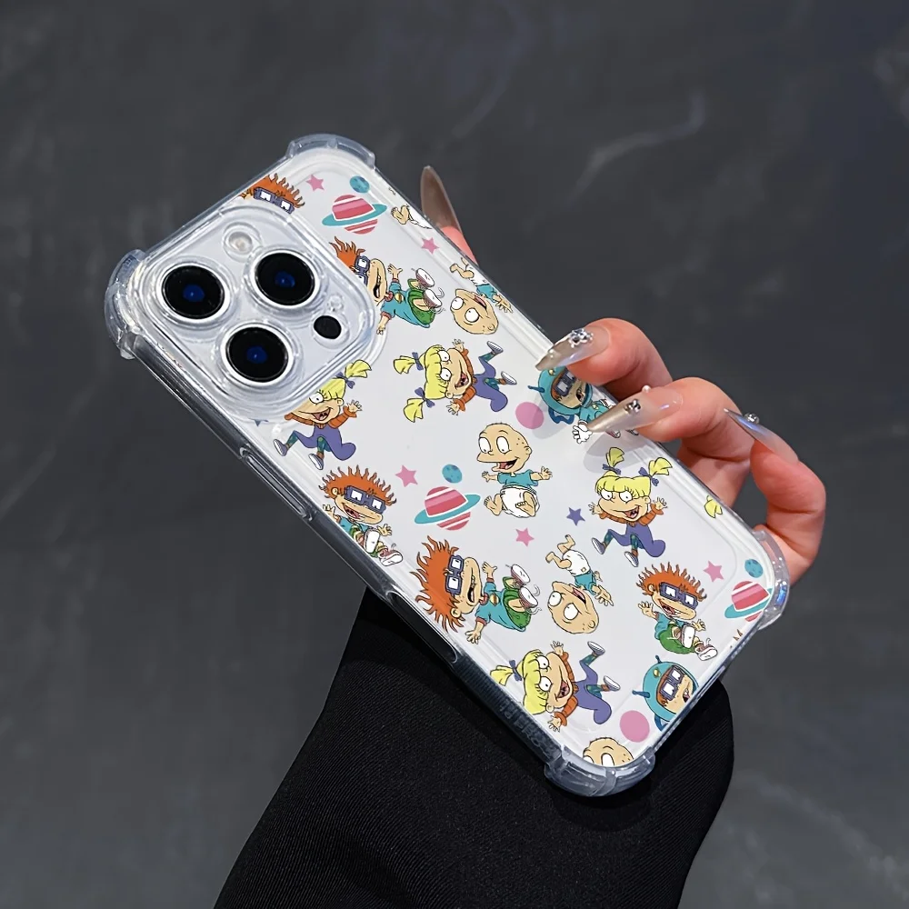 Simpatica custodia per telefono a tema anime per iPhone 16 15 14 13 12Pro Max con piastra posteriore morbida trasparente per evitare che cadono.
