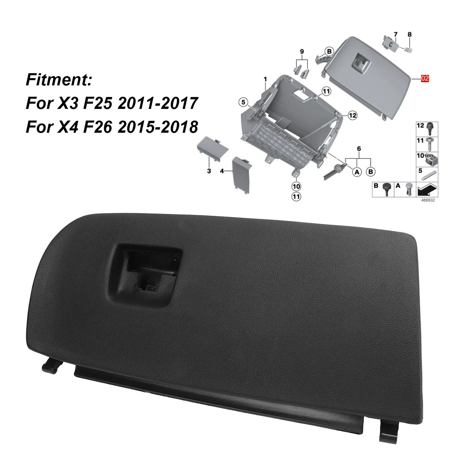 Car Glove Box Lid 51166839000 Black Front Smooth Opening Dash Glove Box Door Lid For BMW X3 F25 2011-2017 X4 F26 2015-2018 view 4