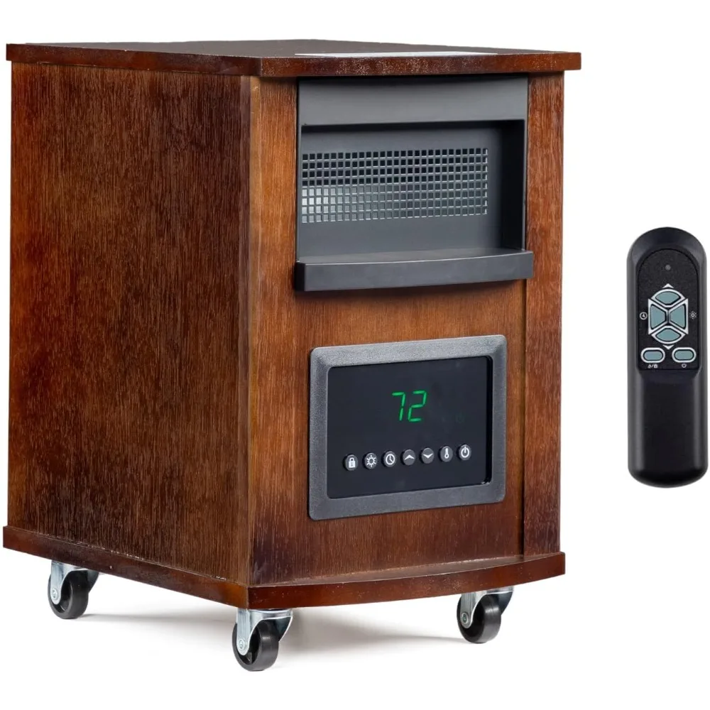 1500W Quartz Infrared Heaters, Electric Space Heater with Remote Control, Portabel Handle & Wheels, 12H Timer, 3 Modes, Tip-Over