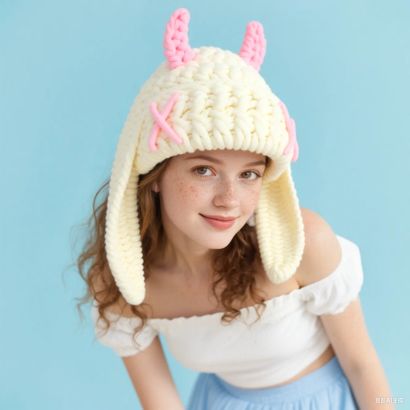 قبعة متماسكة على شكل قرن الشيطان من الكروشيه يدويًا، قبعة صوف عصرية للخريف والشتاء، سميكة ودافئة، ناعمة الملمس، تصميم أرنب طويل الأذن، قبعة عصرية وفريدة من نوعها للطقس البارد، مناسبة لملابس غير رسمية للاستخدام اليومي.